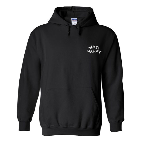 be happy hoodie black and white