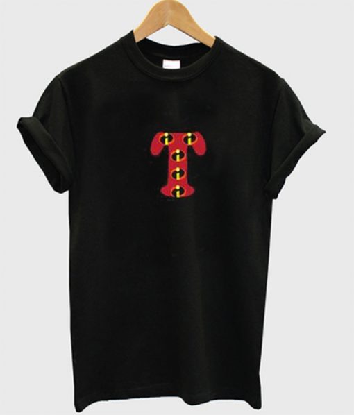 T font logo incredibles style t-shirt